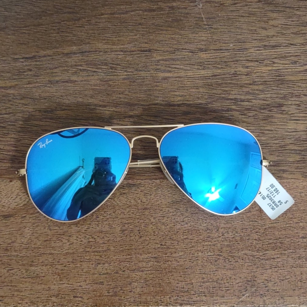 Ray Ban Aviators ORB3025 Gold and Blue